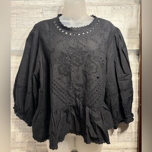 American Eagle Outfitters Black Embroidered Blouse